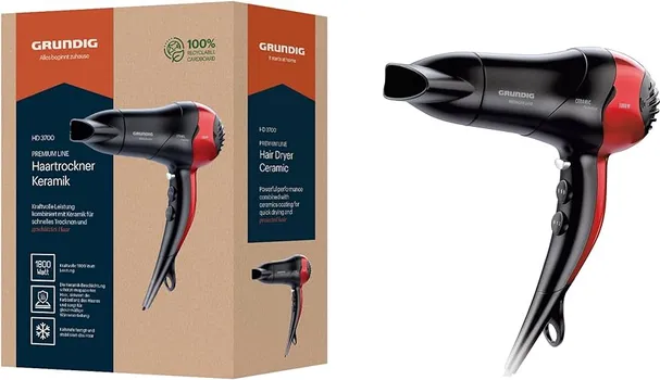 GRUNDIG HD 3700B 123605 HD 3700B FEN SA KERAMIČKOM ZAŠTITOM - IZLAZNA SNAGA 1800 W - 3 PODEŠAVANJA TOPLINE I 2 PODEŠAVANJA BRZINE - FUNKCIJA HLADNOG IZDUVAVANJA UČVRŠĆUJE I STABILIZIRA KOSU (2 / 2)