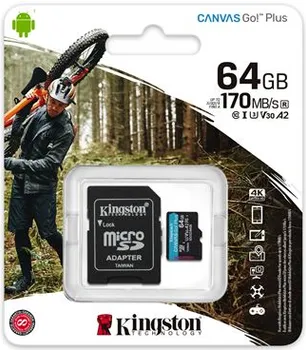 KINGSTON MEMORIJSKA KARTICA KINGSTON SD MICRO 64GB HC +AD UHS-I U3 KINGSTON CANVAS GO! PLUS SERIJA KARTICA JE NAMENJENA AVANTURISTIMA KOJI SU UVEK  (1 / 1)