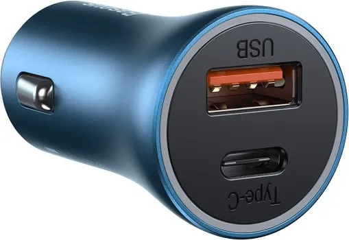 BASEUS GOLDEN CONTACTOR PRO DUAL QUICK CHARGER CAR CHARGER USB / TYPE C 40W AUTOMOBILSKI PUNJAČ ZA TELEFON - MATERIJAL: ALUMINIJUM + ABS + PC - UKUPAN IZLAZ: 20W + 20W (MAX. 40W) - DIMENZIJE: VISINA: 55 MM, PREČNIK: 26.5 MM (1 / 4)