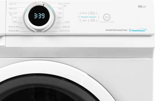 MIDEA MF100W90BA/W-HR │ KAPACITET: 9 KG │ MAKSIMALNA BRZINA CENTRIFUGE: 1400 OBRTAJA/MIN │ TIP MOTORA: BLDC MOTOR │ NIVO BUKE PRI CENTRIFUGIRANJU: 76 DB/B │ BROJ PROGRAMA: 15 │ DIMENZIJE: Š: 59,5 CM × D: 55,3 CM × V: 85 CM (4 / 7)