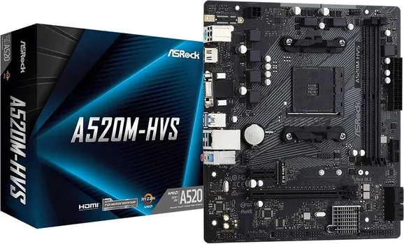 ASROCK AMD MB A520M-HVS, 2*DDR4 4600+MHZ(OC), ULTRA M.2, VGA/HDMI, USB 3.2, SOCKET AM4 (1 / 6)