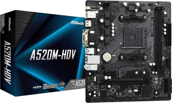 ASROCK AMD MB A520M-HDV, 2*DDR4 4600+MHZ(OC), ULTRA M.2, VGA/DVI-D/HDMI, USB 3.2, SOCKET AM4 (1 / 1)