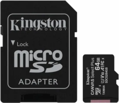 KINGSTON 64GB / SDHC MICRO CANVAS SELECT PLUS C10 + SD ADAPTER A1 V10 UP TO 100 MB/S (1 / 1)