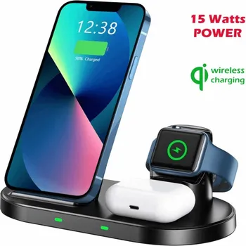 APPLE SWISSTEN WIRELESS CHARGER 3IN1 (22055609) │ SNAGA PUNJENJA: 5 W / 7.5 W / 10 W / 15 W │ IZLAZ ZA SLUŠALICE: 5 W │ USB IZLAZ (IWATCH): 5 V, 1 A │ DIMENZIJE: 188 X 113 X 96.3 MM │ TEŽINA: 320 G │ MATERIJAL: PC + ABS │ KOMPATIBILNOST: IPHONE, WATCH, GALAXY WATCH, AIRPODS, GALAXY BUDS (3 / 7)