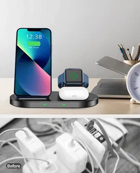 APPLE SWISSTEN WIRELESS CHARGER 3IN1 (22055609) │ SNAGA PUNJENJA: 5 W / 7.5 W / 10 W / 15 W │ IZLAZ ZA SLUŠALICE: 5 W │ USB IZLAZ (IWATCH): 5 V, 1 A │ DIMENZIJE: 188 X 113 X 96.3 MM │ TEŽINA: 320 G │ MATERIJAL: PC + ABS │ KOMPATIBILNOST: IPHONE, WATCH, GALAXY WATCH, AIRPODS, GALAXY BUDS (4 / 7)