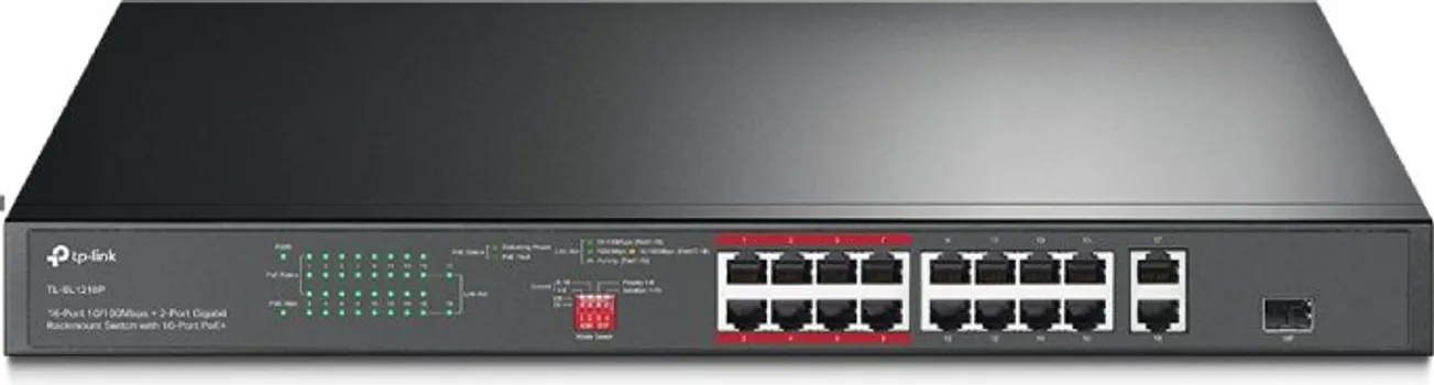 TP-LINK TL-SL1218P 16-PORT 10/100 MBPS + 2-PORT GIGABIT RACKMOUNT SWITCH WITH 16-PORT POE+, 150 W (1 / 4)