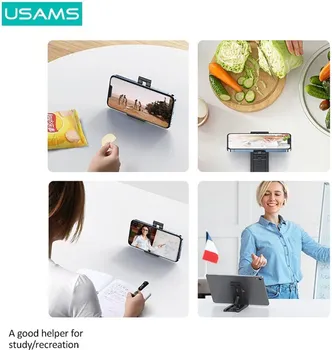 USAMS US-ZJ070 SPRING FOLDING DESKTOP TABLET/PHONE STAND WHITE (7 / 7)