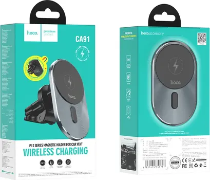 HOCO. CAR HOLDER TO AIR VENT WITH WILRESS CHARGING SUPPOR MAGSAFE CHARGING MAGIC CA91 GREAY