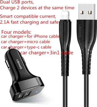 USAMS NT TRAVEL TU SERIES TYPE-C + C13 2.1A DUAL USB AUTO PUNJAČ (3 / 6)
