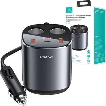 USAMS CC151 C28 245W 2A+C 3 PORTS + DUAL CIGARETTE LIGHTERS DIGITAL DISPLAY AUTO PUNJAČ (2 / 11)