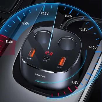 USAMS CC151 C28 245W 2A+C 3 PORTS + DUAL CIGARETTE LIGHTERS DIGITAL DISPLAY AUTO PUNJAČ (3 / 11)