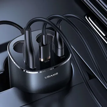 USAMS CC151 C28 245W 2A+C 3 PORTS + DUAL CIGARETTE LIGHTERS DIGITAL DISPLAY AUTO PUNJAČ (8 / 11)