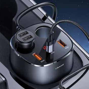 USAMS CC151 C28 245W 2A+C 3 PORTS + DUAL CIGARETTE LIGHTERS DIGITAL DISPLAY AUTO PUNJAČ (9 / 11)