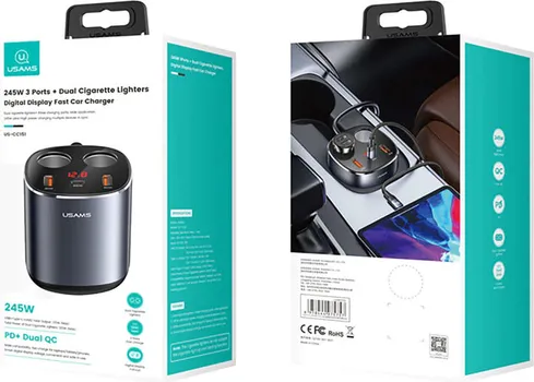 USAMS CC151 C28 245W 2A+C 3 PORTS + DUAL CIGARETTE LIGHTERS DIGITAL DISPLAY AUTO PUNJAČ (11 / 11)
