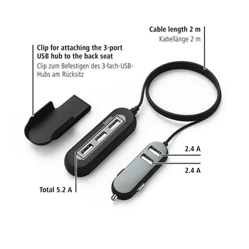 HAMA 2+3 USB POWER AUTO PUNJAČ 10A, 2M (8 / 12)