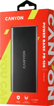 CANYON PB-106 POWER BANK 10000MAH LI-POLY BATTERY, INPUT 5V/2A, OUTPUT 5V/2.1A(MAX), USB CABLE LENGTH 0.3M, 140*68*16MM, 0.24KG, BLACK (3 / 3)