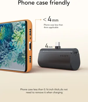 VEGER POWERBANK 5 000 MAH WITH BUILT-IN CONNECTOR TYPE C PD QC3.0 3A 20W PLUGON (W0556) BLACK (4 / 9)