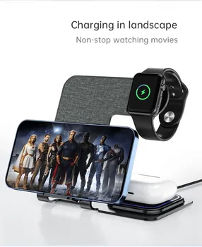 APPLE VEGER BEŽIČNA STANICA ZA PUNJENJE 3U1 Y9 ZA PAMETNE TELEFONE, SAT, AIRPODS, SIVA (2 / 6)