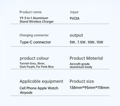 APPLE VEGER BEŽIČNA STANICA ZA PUNJENJE 3U1 Y9 ZA PAMETNE TELEFONE, SAT, AIRPODS, SIVA (4 / 6)