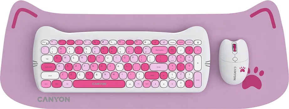 CANYON HSET-W6 EN/AD KEYBOARD+MOUSE KITTY EDITION AAA+АА WIRELESS PINK (1 / 6)