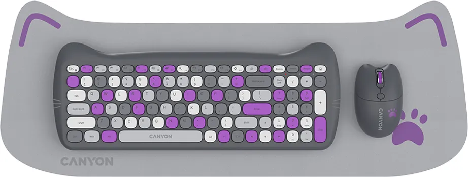 CANYON HSET-W6 EN/AD KEYBOARD+MOUSE KITTY EDITION AAA+АА WIRELESS VIOLET (1 / 6)