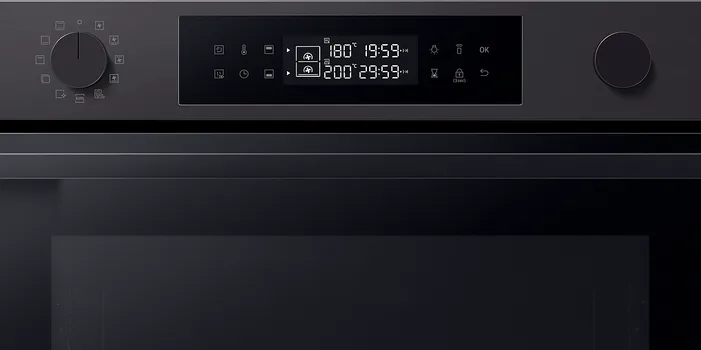 SAMSUNG NV7B44403AB/U3 UGRADNA RERNA │ TIP PEĆNICE: DUAL COOK │ BOJA: CRNI NERĐAJUĆI ČELIK │ ENERGETSKA KLASA: A+ │ ZAPREMINA: 76 L │ DIMENZIJE: 595 X 596 X 570 MM │ SNAGA: 3650 W (230 V) - 3950 W (240 V) │ UGRAĐEN WIFI │ FUNKCIJE: NATURAL STEAM, KATALITIČKO ČIŠĆENJE, AIR SOUS VIDE, SMARTTHINGS PODRŠKA (9 / 9)