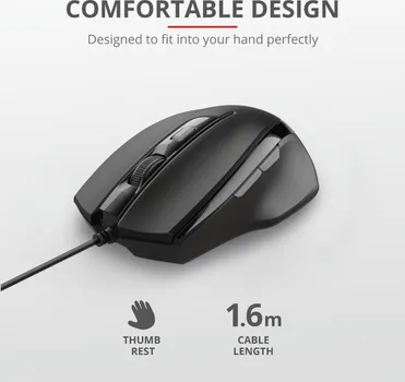 TRUST VOCA COMFORTABLE MIŠ ŽIČANI, EASY-TO-USE, CRNI,800-2400 DPI, OPTIČKI, 6 TIPKI, USB 2.0 (2 / 4)