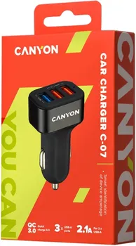 CANYON CAR CHARGER C-07 QC 3.0 2.4A/3USB-A BLACK (3 / 5)