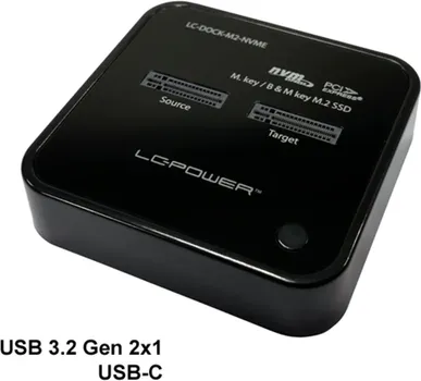 LC POWER DOCKING STATION NVMEM.2 SSD, USB-C PORT, 2X SSD-A,TRANSFER RATE DO 10 GB/S (1 / 5)