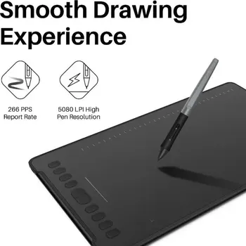 HUION INSPIROY H1161 GRAFIČKA TABLA │ BOJA: CRNA │ DIMENZIJE: 372,5 × 221,4 × 8 MM │ RADNA POVRŠINA: 279,4 X 174,6 MM │ TEŽINA: 570 G │ INTERFEJS: USB-C │ OLOVKA: PW100 (BEZ BATERIJE, ELEKTROMAGNETNA REZONANCIJA) │ REZOLUCIJA OLOVKE: 5080 LPI │ OSJETLJIVOST PRITISKA: 8192 NIVOA │ PODRŠKA ZA NAGIB: ±60° │ VISINA SENZORA: 10 MM │ BRZINA IZVJEŠTAJA: ＞220 PPS │ PRECIZNOST: ±0,3 MM (3 / 4)