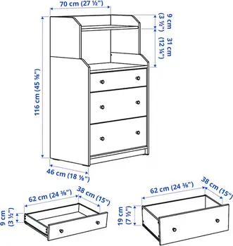 HAUGA KOMODA S 3 FIOKE I POLICOM, SIVA, 70X116 CM (6 / 6)