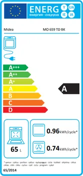 MIDEA MO 659 TD BK UGRADNA RERNA │ TIP: UGRADNA │ KAPACITET: 65L │ BROJ FUNKCIJA: 9 │ ENERGETSKA KLASA: A │ POTROŠNJA ENERGIJE: 0.96 KWH/CIKLUS │ DIMENZIJE: 895 X 745 X 1788 MM
