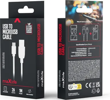 MAXLIFE CABLE USB - MICROUSB 1,0 M 2A WHITE (1 / 1)