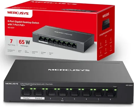 MERCUSYS SWITCH MS108GP — 8 PORTA, LAYER 2, POE (1 / 4)