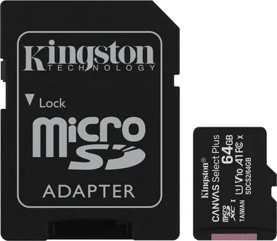 KINGSTON 64GB / MICRO SD / CLASS 10 UHS-I CANVAS PLUS + ADAPTER (1 / 3)
