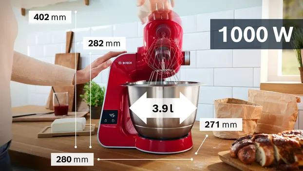 BOSCH KUHINJSKI ROBOT MUM5X720 SERIE 4, 1000 W, 3.9 L, INTEGRISANA VAGA, CRVENO-SREBRENI (3 / 8)