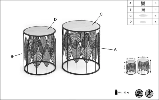 SAGA KLUB STOLIĆI SET 2/1 9590049 METAL, MDF (9 / 9)