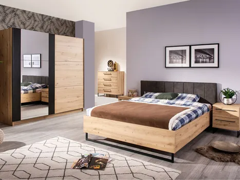 SAGA KREVET SARDINIA 160X200CM ARTISAN HRAST, CRNA, ŠTOF (4 / 4)