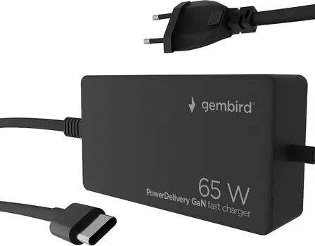 GEMBIRD AC ADAPTER UNIVERZALNI ZA NOTEBOK 65W POWERDELIVERY GAN USB, TYPE-C FAST CHARGER, BLACK, NPA-AC-PDQC65-01 (1 / 5)