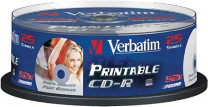 CD-R,VERBATIM, 700 MB,52X,SPINDLE 25 KOM PRINTABLE (1 / 2)