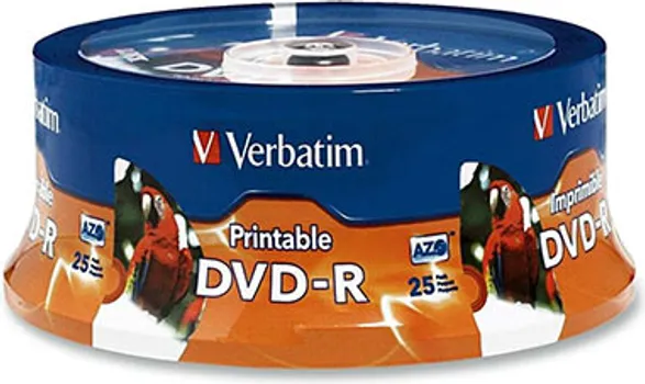 DVD-R, VERBATIM,4,7 GB,16X, SPINDLE 25 KOM PRINTABLE (1 / 2)