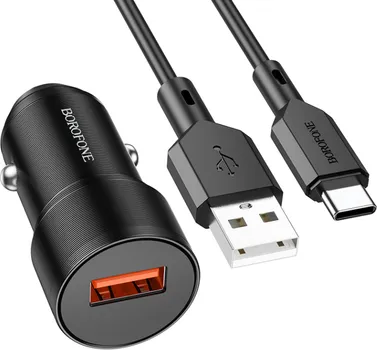 BOROFONE AUTO PUNJAČ SA KABLOM 1M USB TO TYPE-C BZ19A WISDOM SINGLE PORT QC3.0 USB CAR SET BLACK (1 / 1)