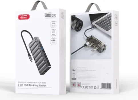 XO OUTPUT CONNECTORS: HDMI, RJ45, USB 2.0, USB 3.0, VGA, CONNECTION INTERFACE: USB TYPE-C, NUMBER OF USB OUTPUTS: 3, (HUB016 USB TYPE-C MULTI-HUB 7IN1 DOCKING STATION) (1 / 1)