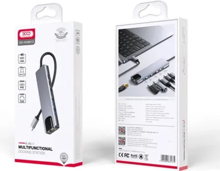 XO OUTPUTS: HDMI 4K 30HZ, 1X USB 3.0, 1X USB 2.0, USB-C PD 100W, USB-C, RJ45, 2X PD. (HUB013 USB TYPE-C MULTI-HUB 6IN1) (1 / 1)