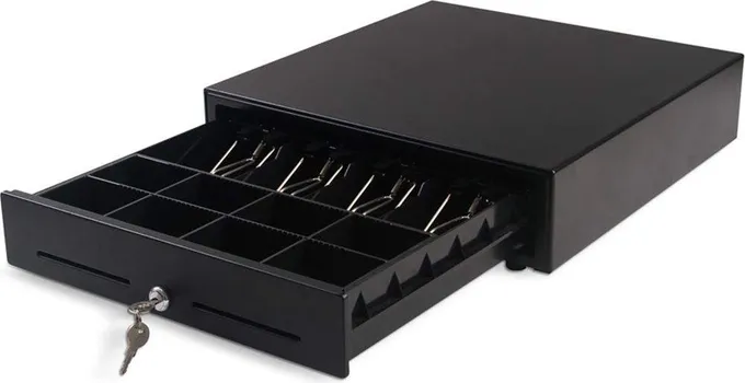 LADICA ZA NOVAC MS 410, 4 NOVČANICE/ 8 KOVANICE, EPSON STANDARD RJJ11 ,RJ12, 410(Š)X420(D)X100(V), METALNA KONSTRUKCIJA, 7,6KG, 6V/9 V/12/24VCRNA (POS LADICA MS EURO ZA NOVAC 410, CRNA) (1 / 1)