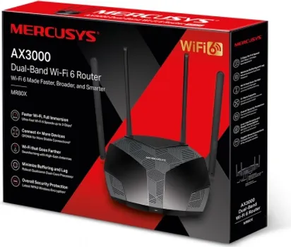 MERCUSYS MR80X AX3000 DUAL-BAND WI-FI 6 ROUTER, 574 MBPS AT 2.4 GHZ + 2402 MBPS AT 5 GHZ, 4× FIXED EXTERNAL ANTENNAS, 3× G LAN PORTS, 1× G WAN PORT, 1024-QAM, OFDMA, HE160, ROUTER/AP MODE, BEAMFORMING, MU-MIMO, VPN SERVER, TWT, SMART CONNECT, WPA3 (ROUTER MR80X AX3000 DUAL BAND GIGABIT) (3 / 3)