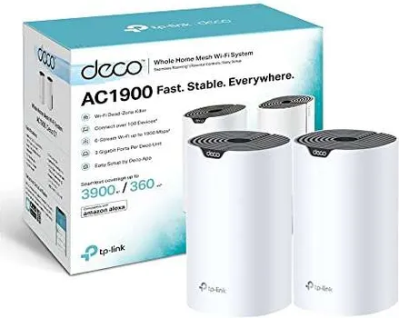 AC1900 WHOLE HOME MESH WI-FI SYSTEMSPEED: 600 MBPS AT 2.4 GHZ +1300 MBPS AT 5 GHZSEPC: 3× INTERNAL ANTENNAS, 3× GIGABIT PORTS (WAN/LAN AUTO-SENSING)FEATURE: DECO APP, ROUTER/AP MODE, IPV6, IPTV, PARENTAL CONTROLS, QOS, MU-MIMO, BEAMFORMING, ALEXA (ACCESS POINT TP-LINK DECO S7 AC1900 3-PACK) (3 / 4)