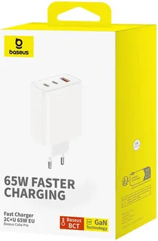 BASEUS CUBE PRO FAST CHARGER 2C+U 65W PUNJAČ ZA TELEFON │ BOJA: BIJELA │ ULAZ: AC 110-240V 50/60HZ 1.5A MAX. │ IZLAZ: USB-C1/USB-C2 (65W MAX.), USB-A (30W MAX.) │ DIMENZIJE: 77.6 X 32 X 54 MM │ TEŽINA: 154 G │ MATERIJAL: PC (6 / 7)