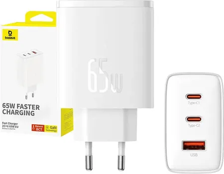 BASEUS CUBE PRO FAST CHARGER 2C+U 65W PUNJAČ ZA TELEFON │ BOJA: BIJELA │ ULAZ: AC 110-240V 50/60HZ 1.5A MAX. │ IZLAZ: USB-C1/USB-C2 (65W MAX.), USB-A (30W MAX.) │ DIMENZIJE: 77.6 X 32 X 54 MM │ TEŽINA: 154 G │ MATERIJAL: PC (7 / 7)