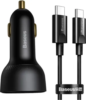 BASEUS SUPERME CAR CHARGER, USB, USB-C, 100W + USB-C CABLE (BLACK) (1 / 3)